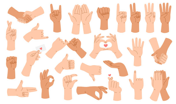 A set of hands with different gestures. illustration in a flat style isolated on background.
