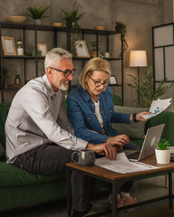 Mature senior couple husband and wife work together form home