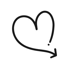 Heart-shaped arrow isolated on a white background.
