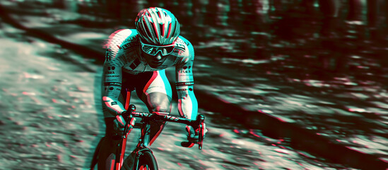 Synthwave effect portrait of a professional cyclist