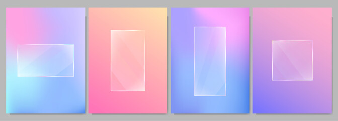Fototapeta premium Vector illustration. Glass transparent glossy effect. Colorful gradient background. Element for design poster, frame, book or magazine cover, invitation, gift card, flyer, social media, promotion.