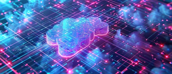 Neon light cloud computing futuristic technology