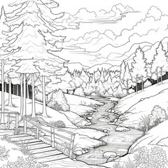 Printable Anime Scenery Coloring Page for Kids and Adults - Fun and Relaxing Artistic Activity