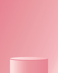 Abstract pink 3d background in studio on pink background. Realistic vector 3D cylindrical podium pedestal with vertical shape background.