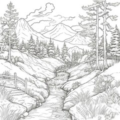 Printable Anime Scenery Coloring Page for Kids and Adults - Fun and Relaxing Artistic Activity