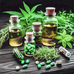 Naturheilmittel und Kräuter auf einem Tisch