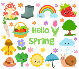 Collection of spring elements vectors and illustrations 