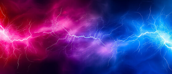 Dynamic Red and Blue Lightning Bolts on a Dark Background with Electric Energy and Abstract Power for Futuristic and High-Tech Design