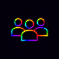 Users group chat icon, neon rainbow visuals