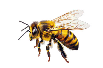 Closeup bee detailed anatomy isolated on white background