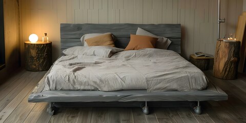 Minimalist Industrial Platform Bed with Metal Pipes and Sheets. Concept Industrial Decor, Minimalist Design, Metal Furniture, Platform Beds, Industrial Chic