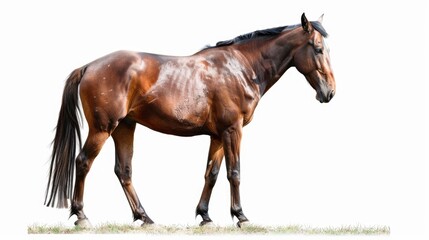 Obraz premium Solitary bay horse on a white background