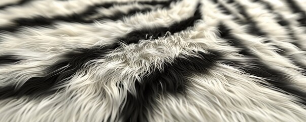 Detailed view of black and white animal fur, showcasing intricate patterns and textures
