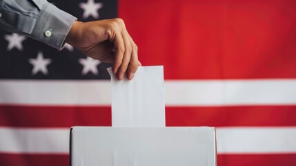 person with voting paper with the USA flag background in high resolution and high quality. vote concept
