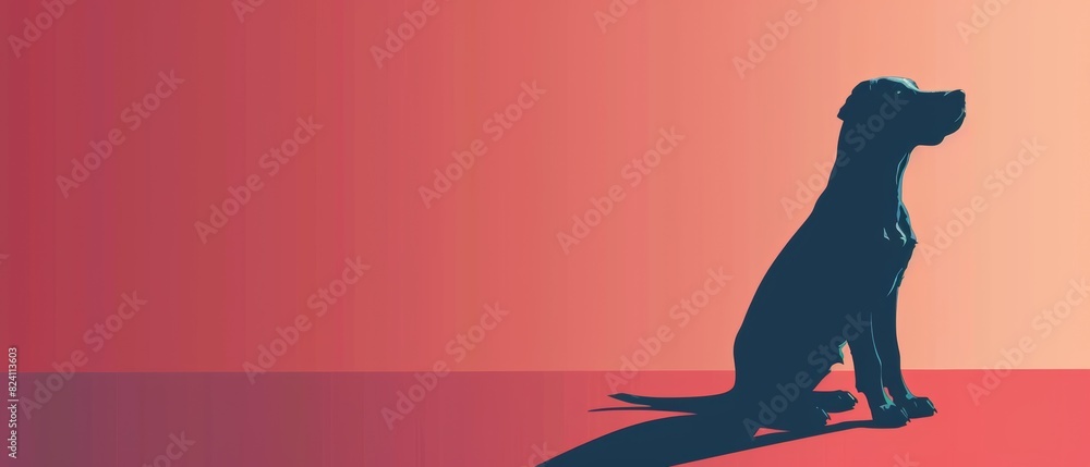 Wall mural Minimalistic Dog Silhouette Vector Graphic on Red Gradient Background, Copy Space - Wall murals