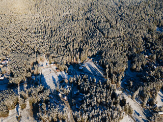 Aerial Winter view of Yundola area , Bulgaria