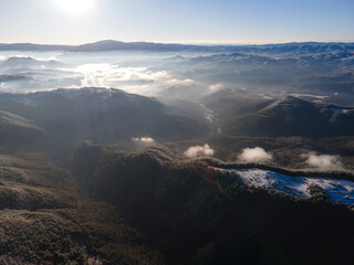 Aerial Winter view of Yundola area , Bulgaria