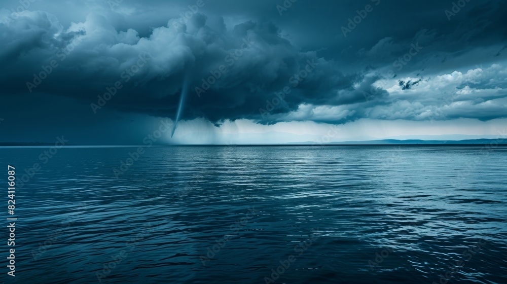 Poster the calm before the storm as a singular water spout forms a warning of the chaos to come.