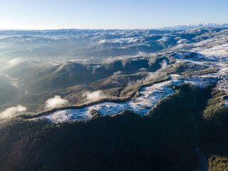 Aerial Winter view of Yundola area , Bulgaria