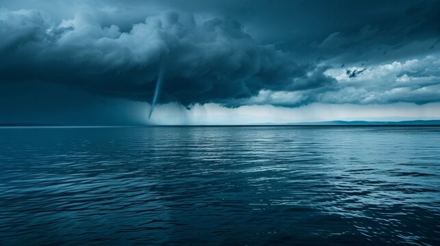 The calm before the storm as a singular water spout forms a warning of the chaos to come.