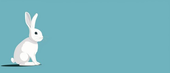 Minimalistic Rabbit Silhouette Vector Graphic on Blue Background, Copy Space