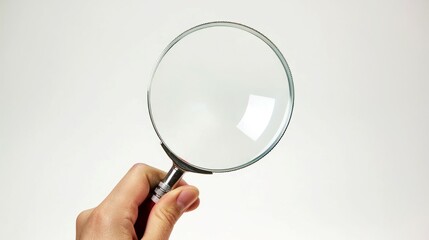 holding magnifying glass white backgrond