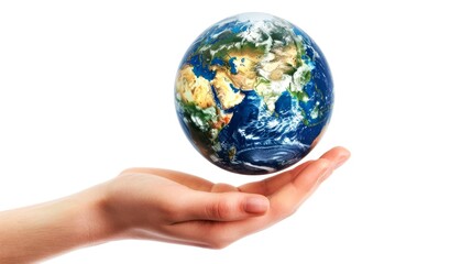 holding globe white background