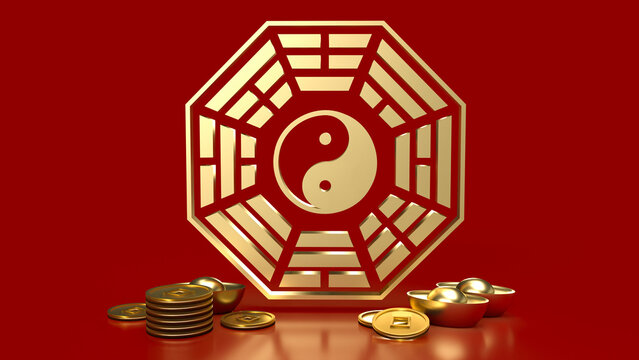 The Gold Bagua symbol of taoism for religion concept 3d rendering.