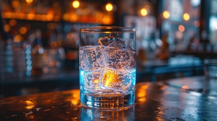 Detailed business glow sticker on a glass tumbler