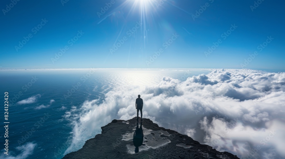 Poster a solitary figure standing at the edge of the world their shadow taking on a life of its own in the 
