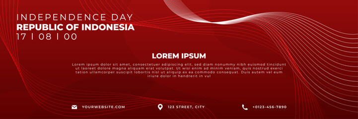 Flat horizontal banner template for indonesian independence day, with photo frame