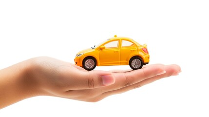 holding toy car white background