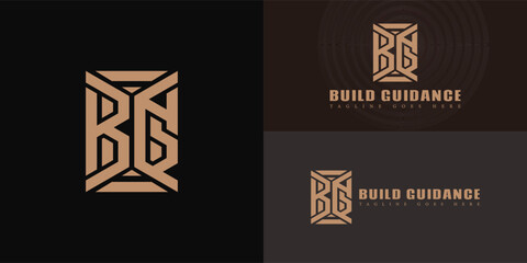 Abstract initial rectangle letter BG or GB logo in luxury gold color isolated on multiple background colors. The logo is suitable for home furnishing business logo design inspiration templates.