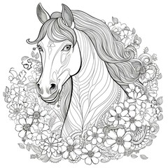 Floral Horse Coloring Pages: Elegant Equine Designs Adorned with Nature's Beauty