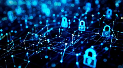 illustration padlock of digital security network