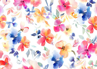 vibrant artistic vivid summer flowers garden watercolor with textured