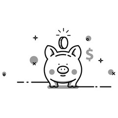 Piggy bank and coins. Icon for design. Easily editable