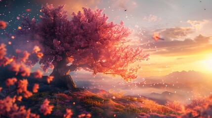 Fototapeta premium fresh pink blossoms adorning the budding cherry tree