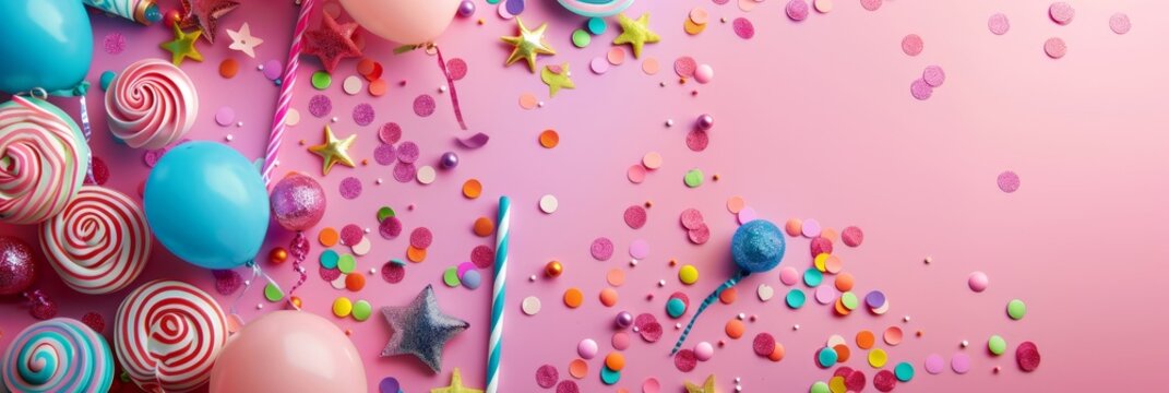 Cute background. Party accessories background. Invitation, birthday, bachelorette party, baby shower events, copy space