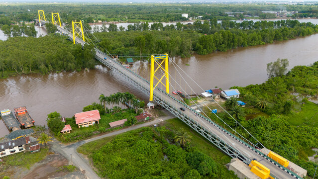 aerial view of the Barito Bridge located in South Kalimantan, Indonesia