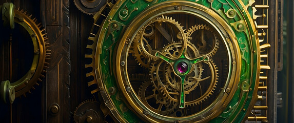 Intricate golden clockwork mechanism
