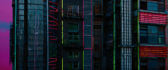 Fototapeta premium Night view of apartments with colorful lights