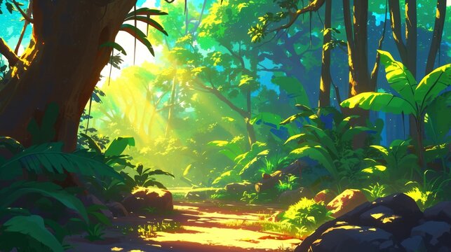 landscape jungle of african  anime style
