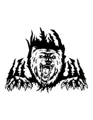 Bear Scratch | Wild Animal | Wildlife | Angry Beast | Forest Life | Wild Party Decor | Bear Roar | Big Claws | Original Illustration | Vector and Clipart and Stencil