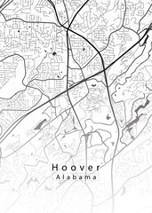 Obraz premium Minimalist white map of Hoover, Alabama – A modern map print highlighting infrastructure of the city, useful for tourism purposes 