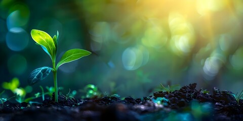 Single green sprout symbolizes endless possibilities and potential growth against blurred background. Concept Nature, Growth, Potential, Green Sprout, Blurred Background
