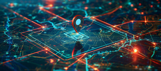 A digital interface displaying a pin location map overlaid on top of a satellite image