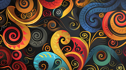 Abstract Colorful Patterns Artwork for Maori New Year Folk Celebration Banner
