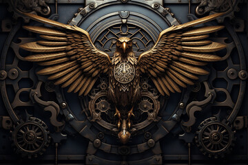 Steampunk Banner with Mechanical Eagle Emblem