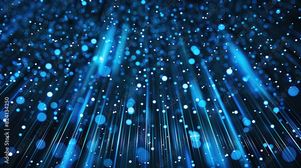 Poster a blue background with many small blue dots. the dots are arranged in a way that creates a sense of 